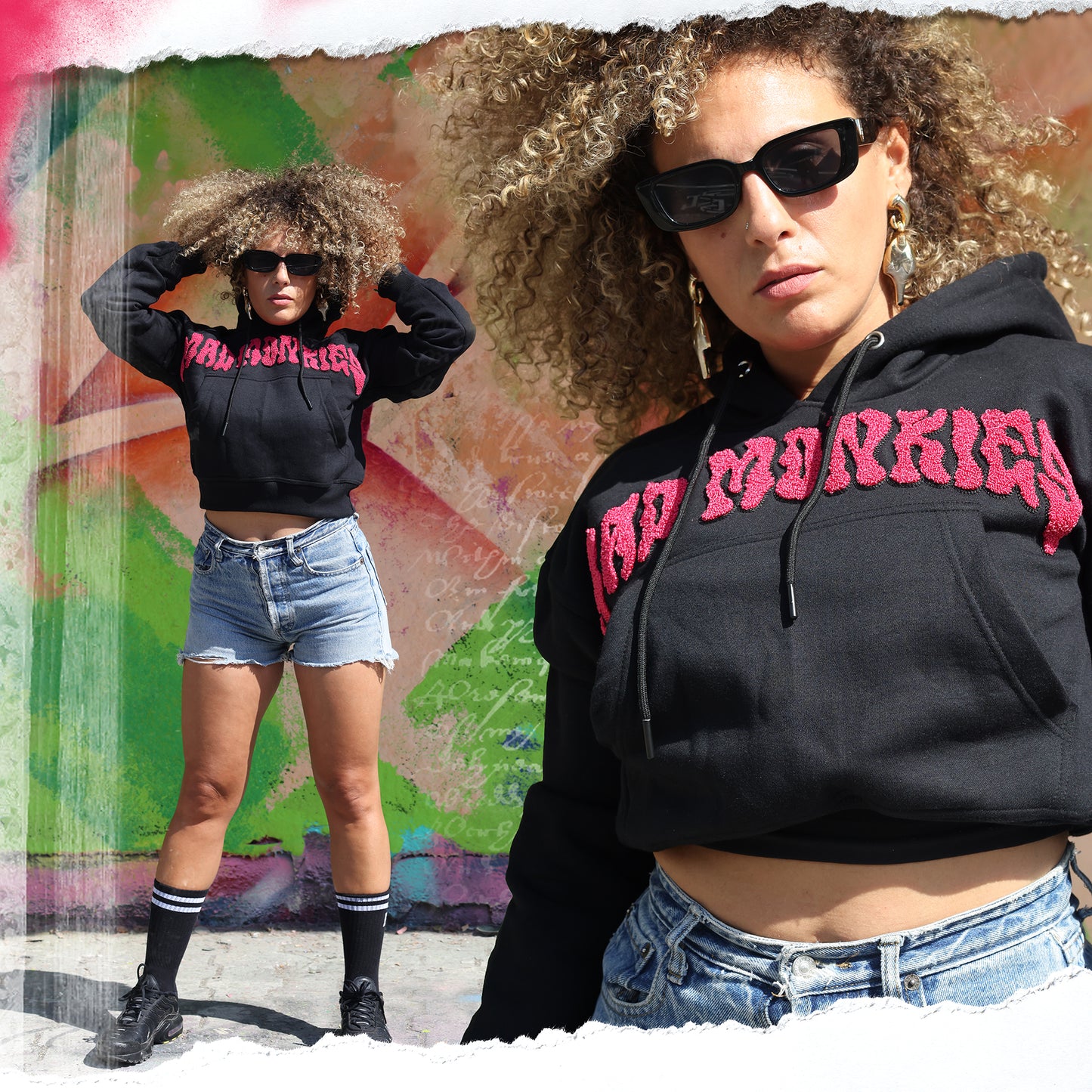 WOMEN CROPTOP DRIPPY HOODIE - BLACK